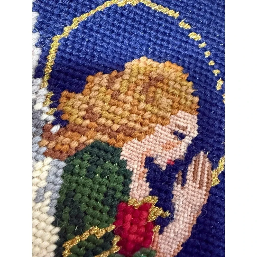 Vintage Wool Needlepoint Christmas Stocking Angel Holiday Petit Point Decor 20